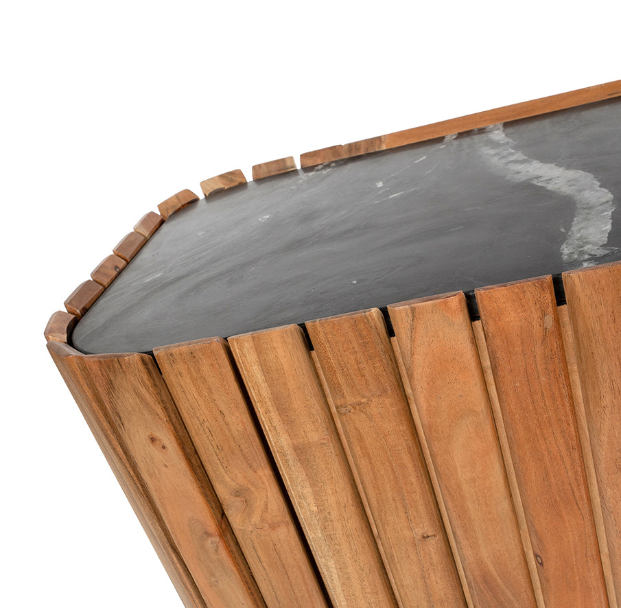 TV-meubel marmer Zwart 150 met 3 deuren, Acacia Natuurlijk