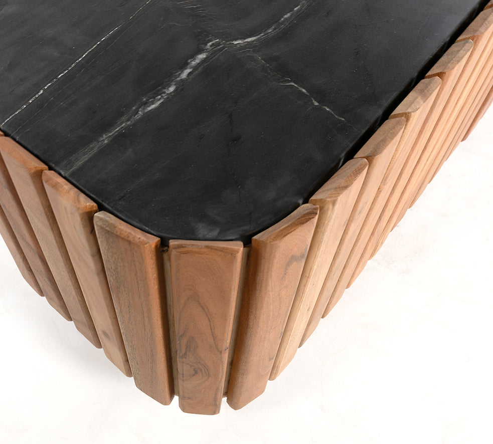 TV-meubel marmer Zwart 190 met 3 deuren, Acacia Natuurlijk