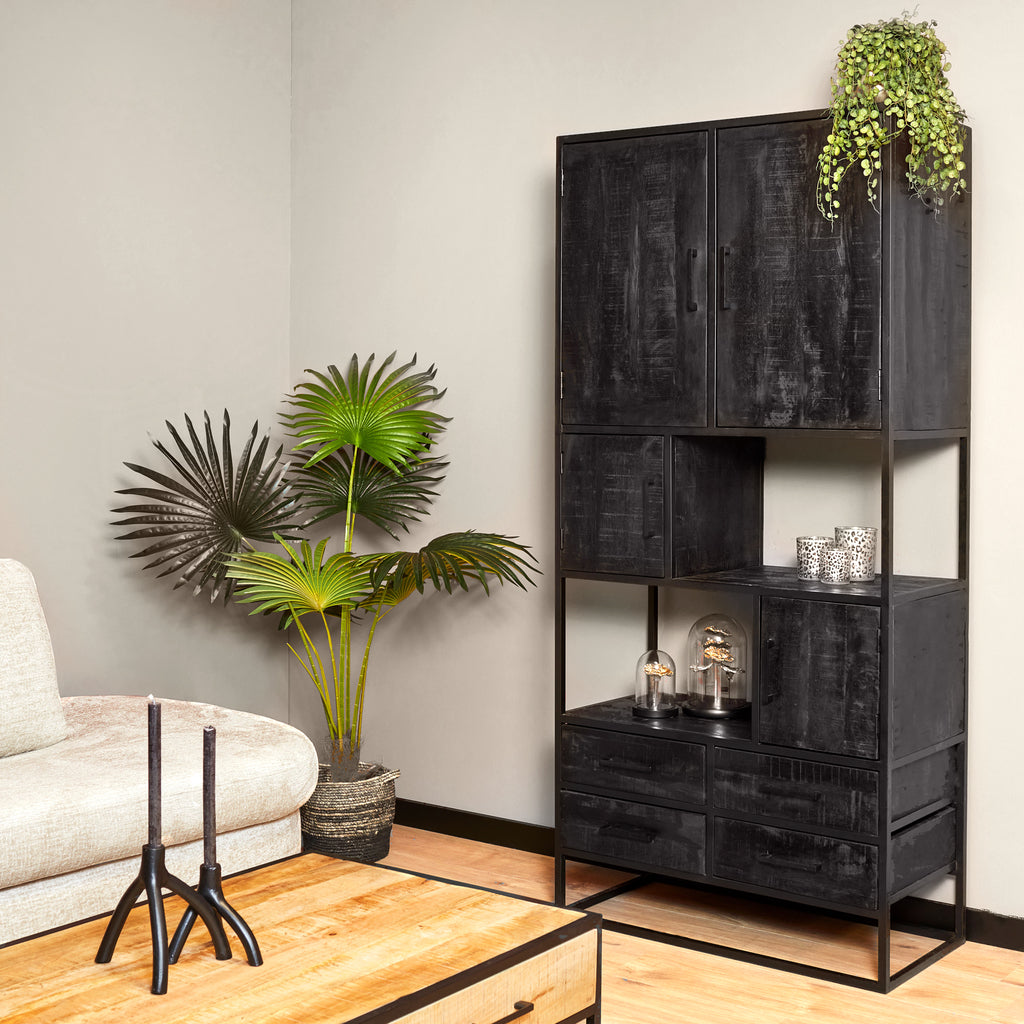 Vakkenkast Denver Zwart | Mangohout en staal | 90 cm