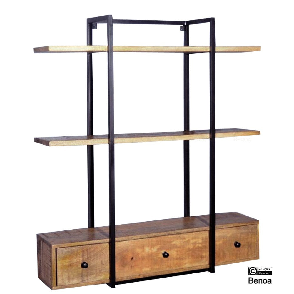 Metalen wandrek met 3 lades