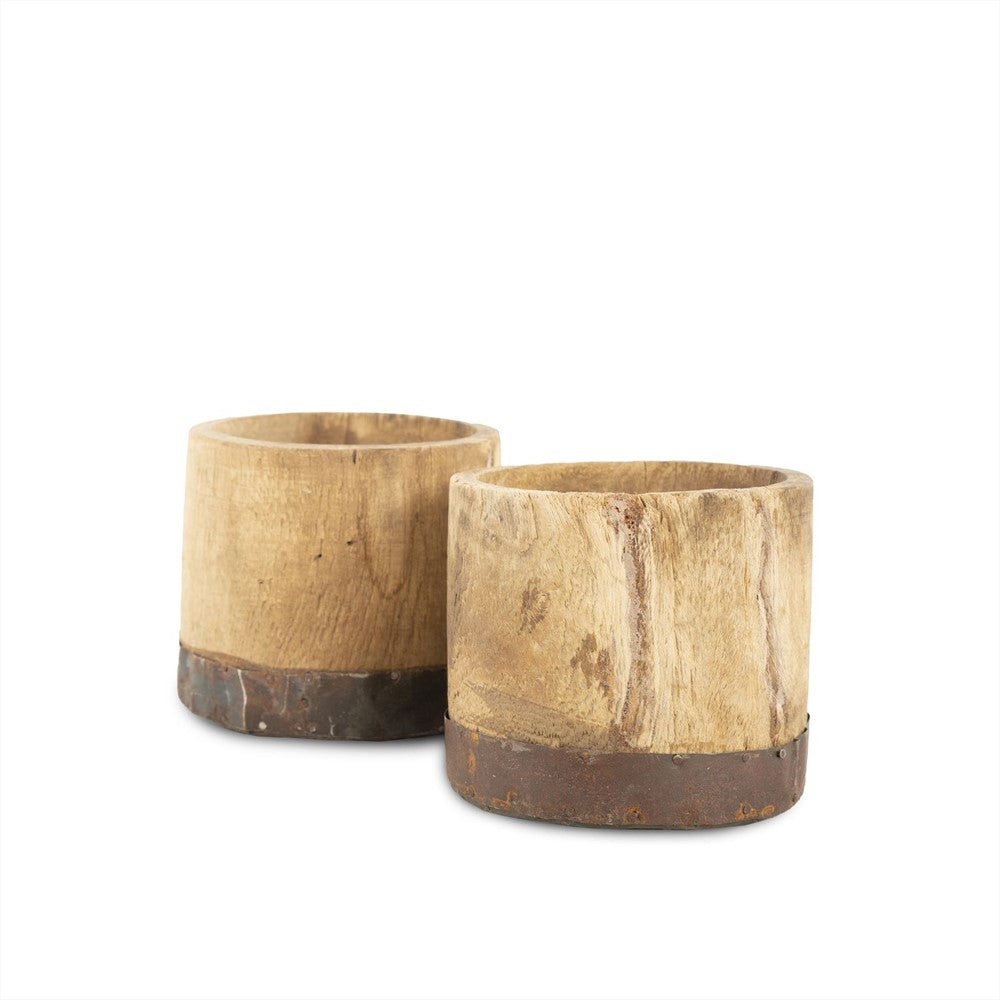 Pot India Oud Hout en Metaal Uniek 302775