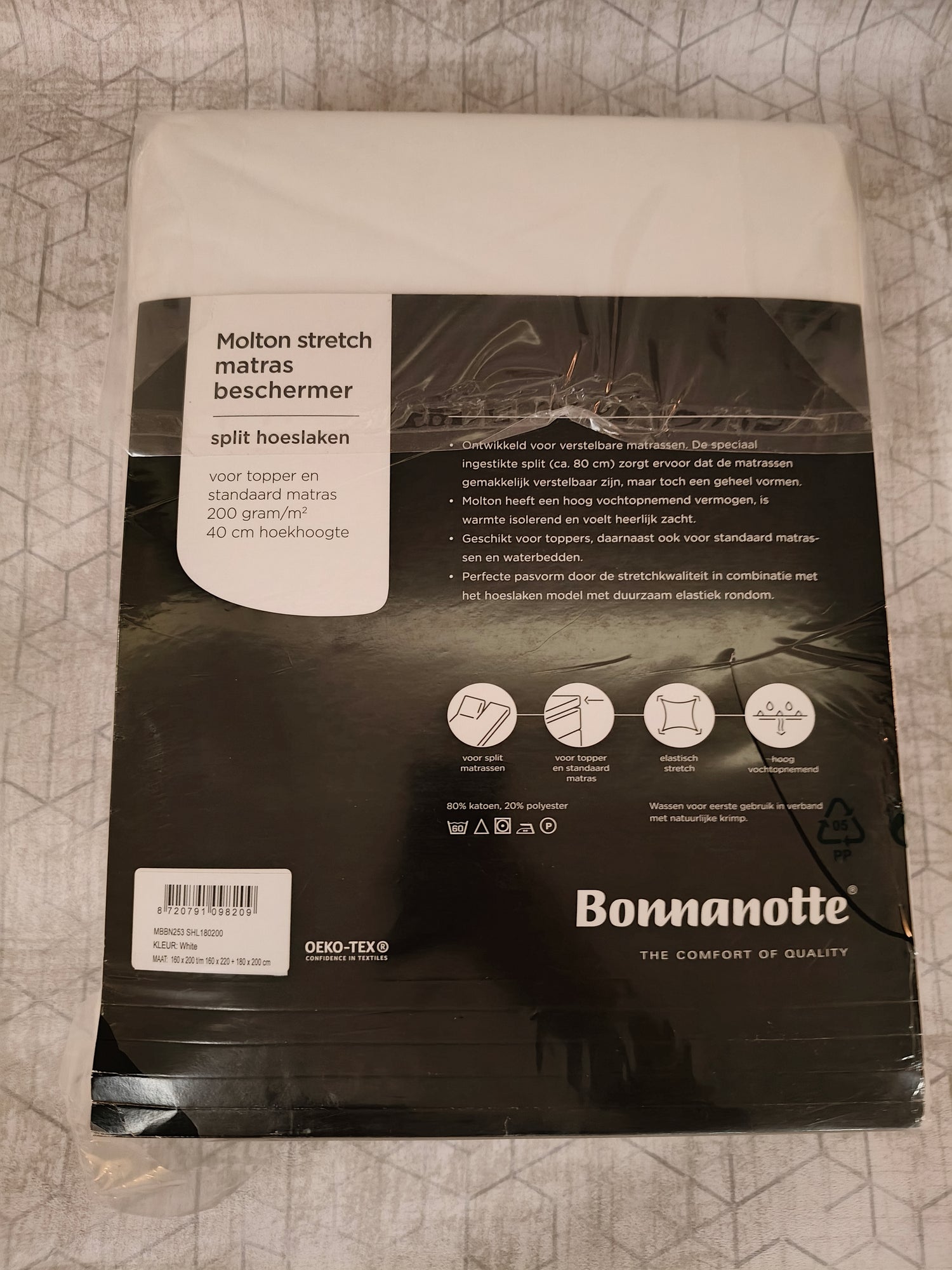 Bonnanotte Molton Stretch Matrasbeschermer – Split – 160 x 200/220 cm + 180 x 200 cm - 200 grams