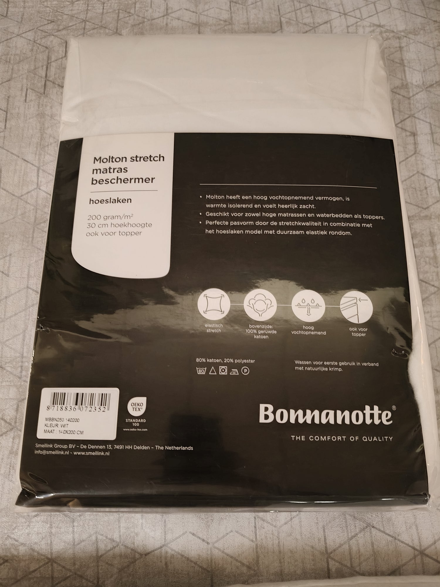 Bonnanotte Molton Stretch Matrasbeschermer – 120/140 x 200/220 cm – 200 grams