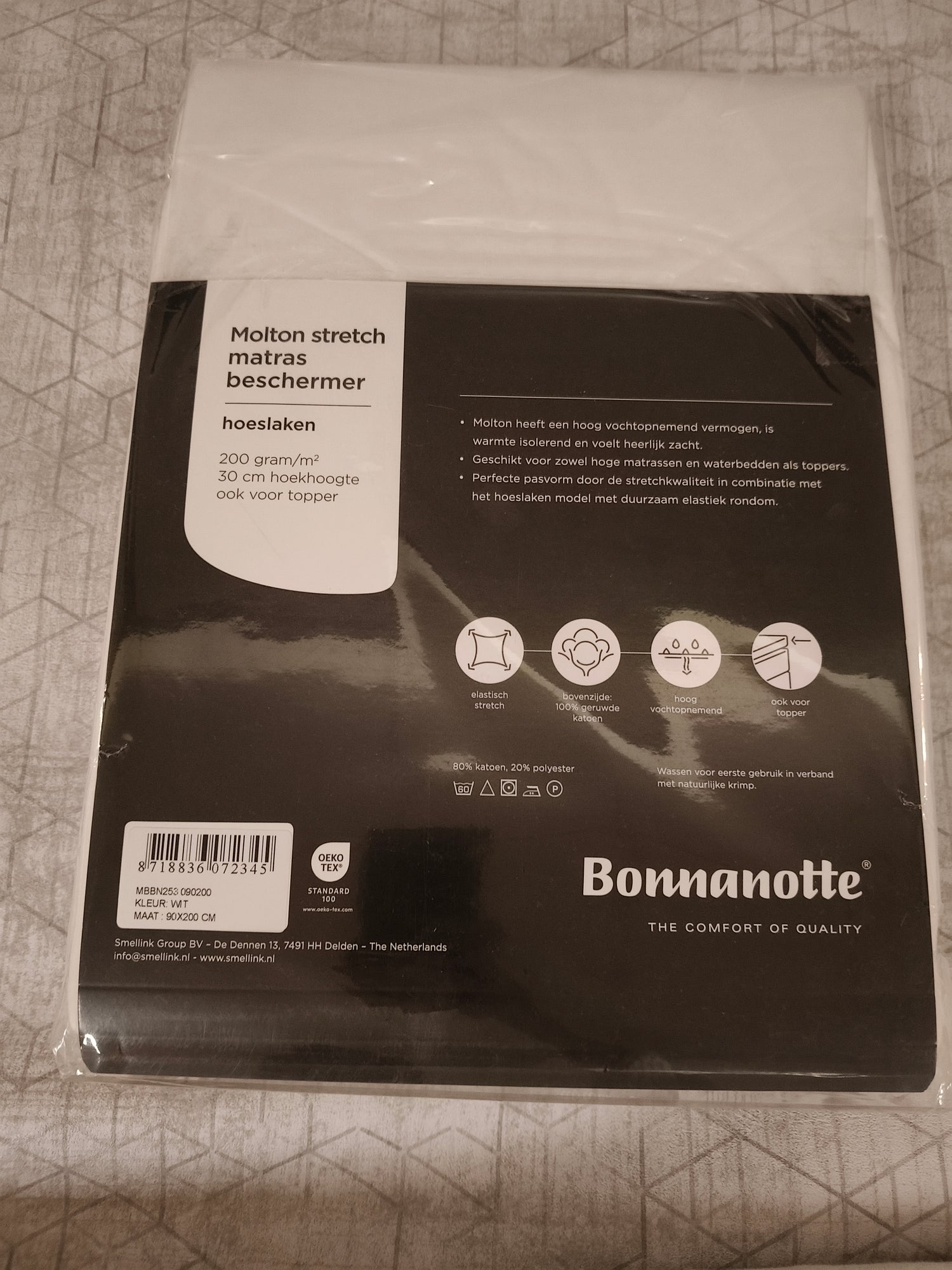 Bonnanotte Molton Stretch Matrasbeschermer – 80/100 x 200/220 cm – 200 grams