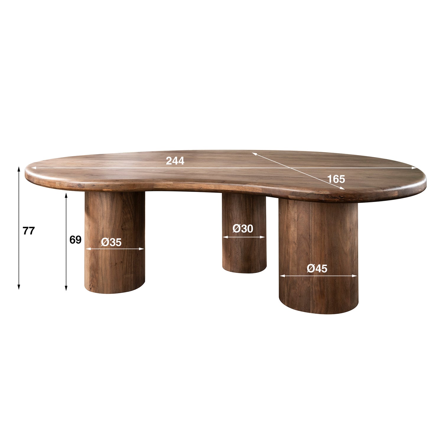Eettafel Sculpture - 244x165x77 cm - Drift Brown - Acacia