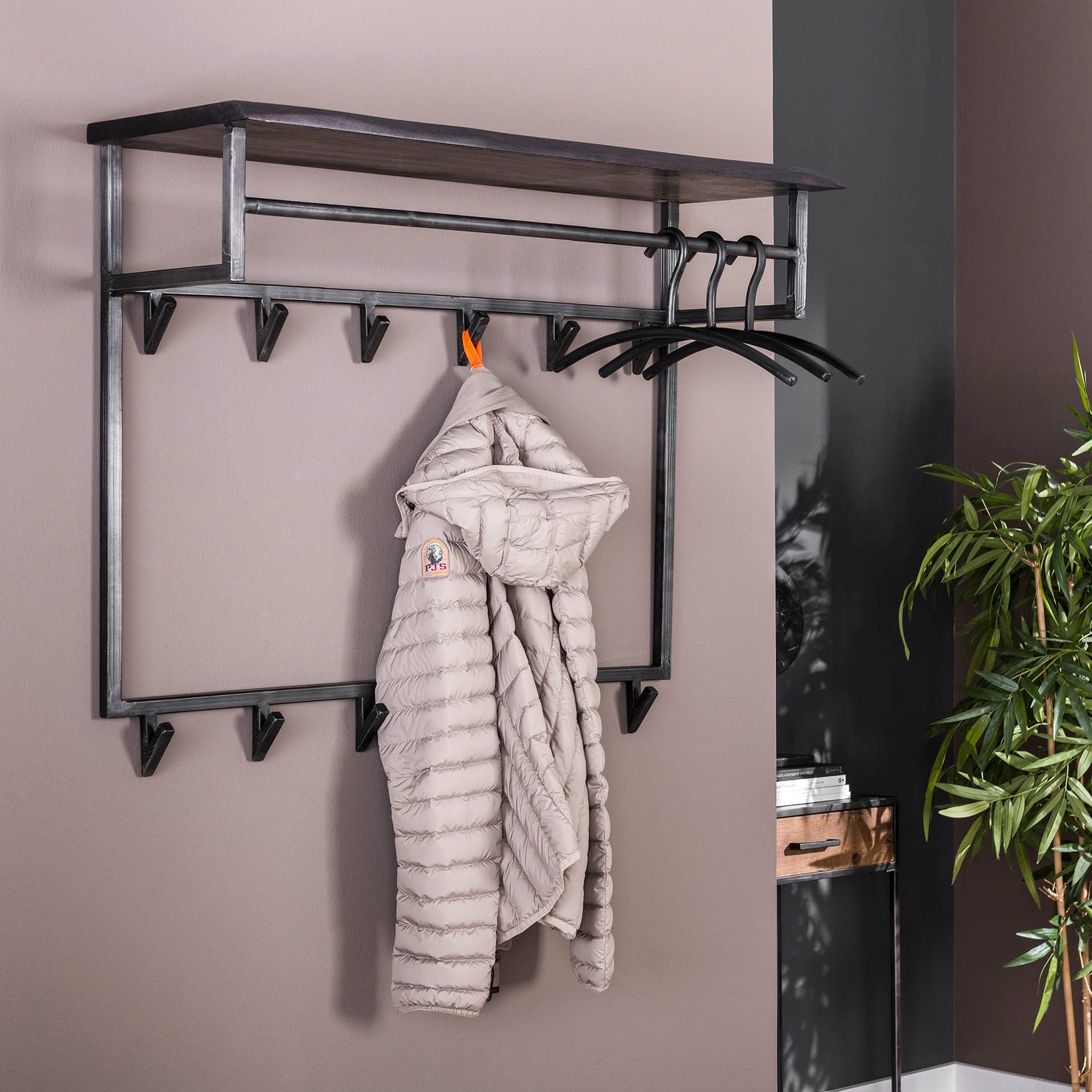 Kapstok Yucon Hoog met 12 Haken - 100x33x80 cm - Zwart - Acacia