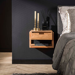 Nachtkastje 1L Houten Frame Zwevend - 39x25x27 cm - Naturel - Acacia