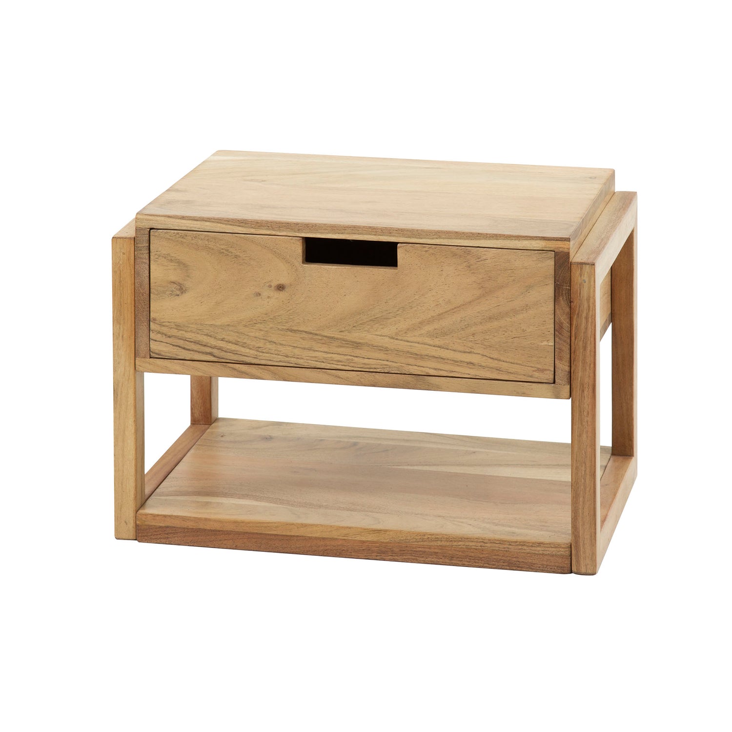 Nachtkastje 1L Houten Frame Zwevend - 39x25x27 cm - Naturel - Acacia
