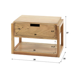 Nachtkastje 1L Houten Frame Zwevend - 39x25x27 cm - Naturel - Acacia