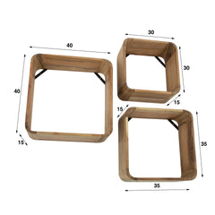 Wandschap Vierkanten - Set van 3 - 40x15x40 cm - Naturel - Acacia