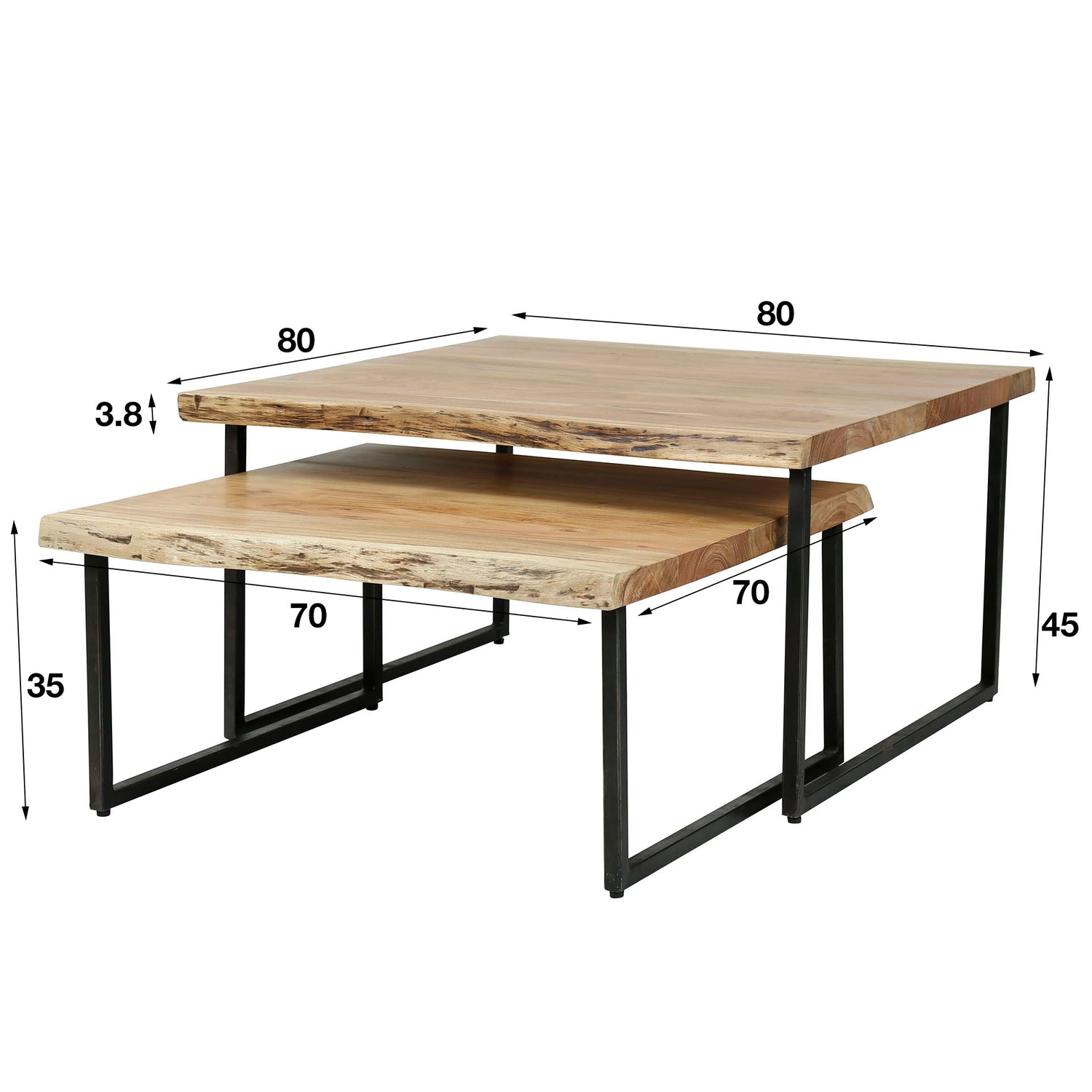Salontafel Edge 2-delig - 80x80x45 cm - Naturel - Acacia