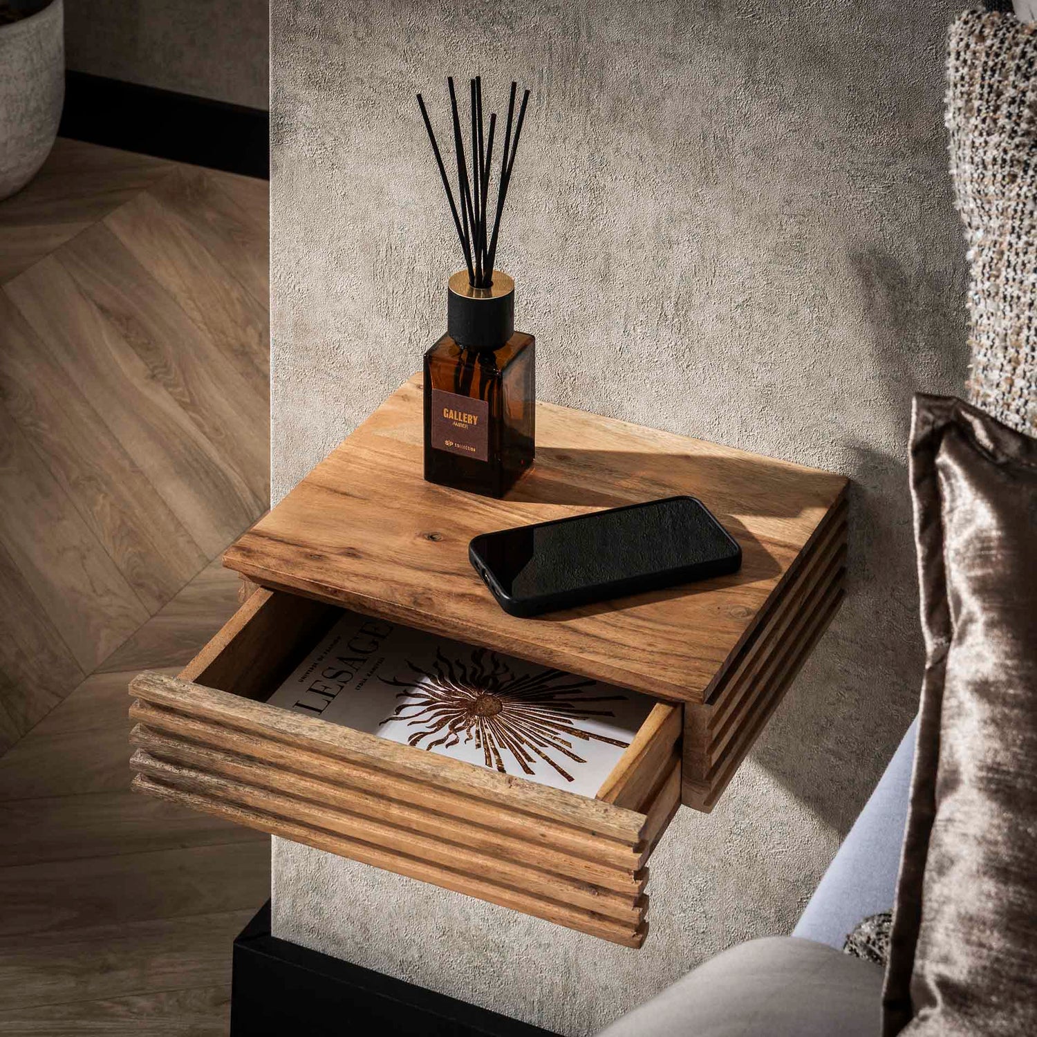 Nachtkastje 1L Layer XS - Set van 2 - 30x25x8 cm - Naturel - Acacia