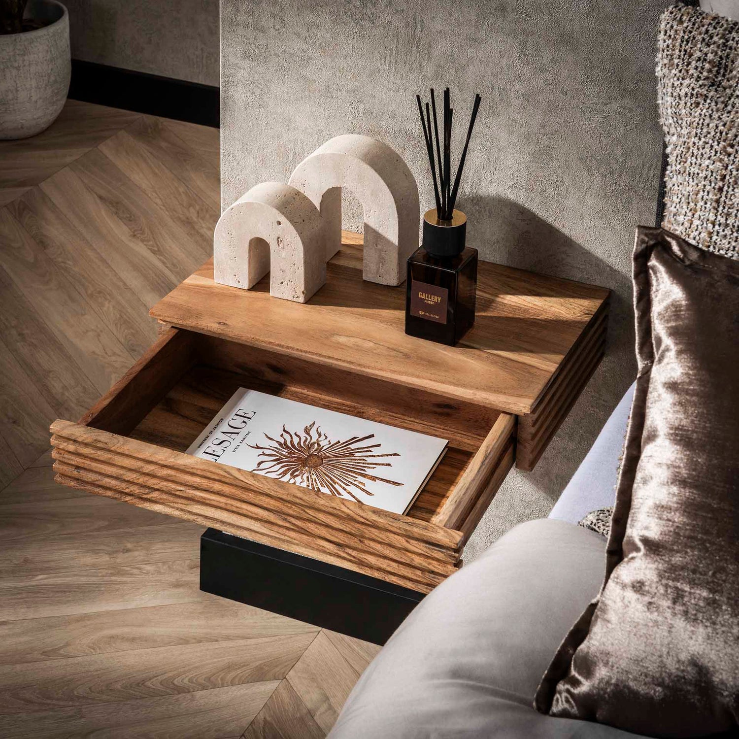 Nachtkastjes set 1 lade & 2 laden - 40x25x8 cm - Naturel - Acacia