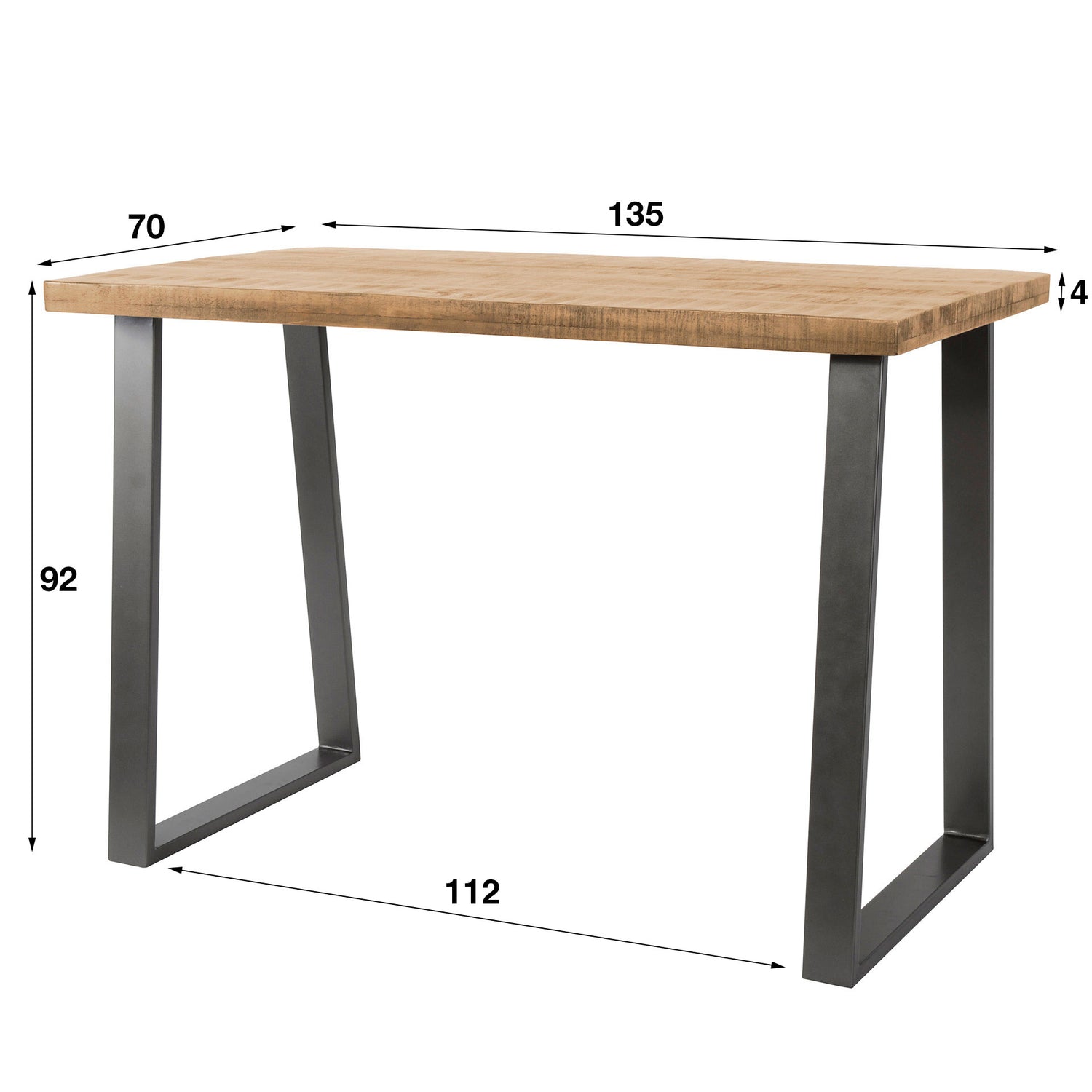 Bartafel Trapeziumvorm - 135x70x92 cm - Blank Antiek - Mango