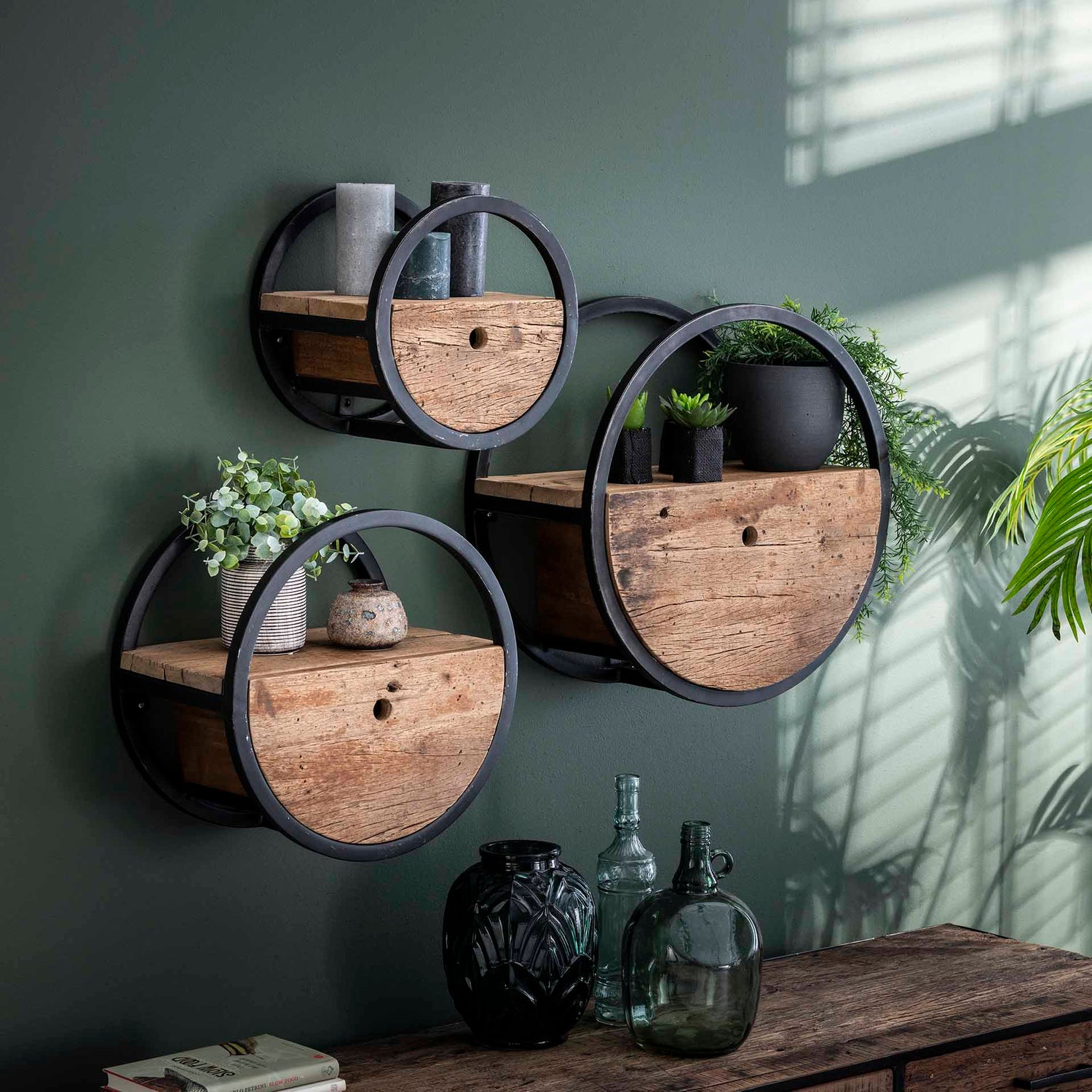Wandschap Circular met lade - 30x25x30 cm - Hardhout