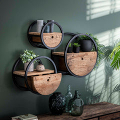 Wandschap Circular met lade - 30x25x30 cm - Hardhout