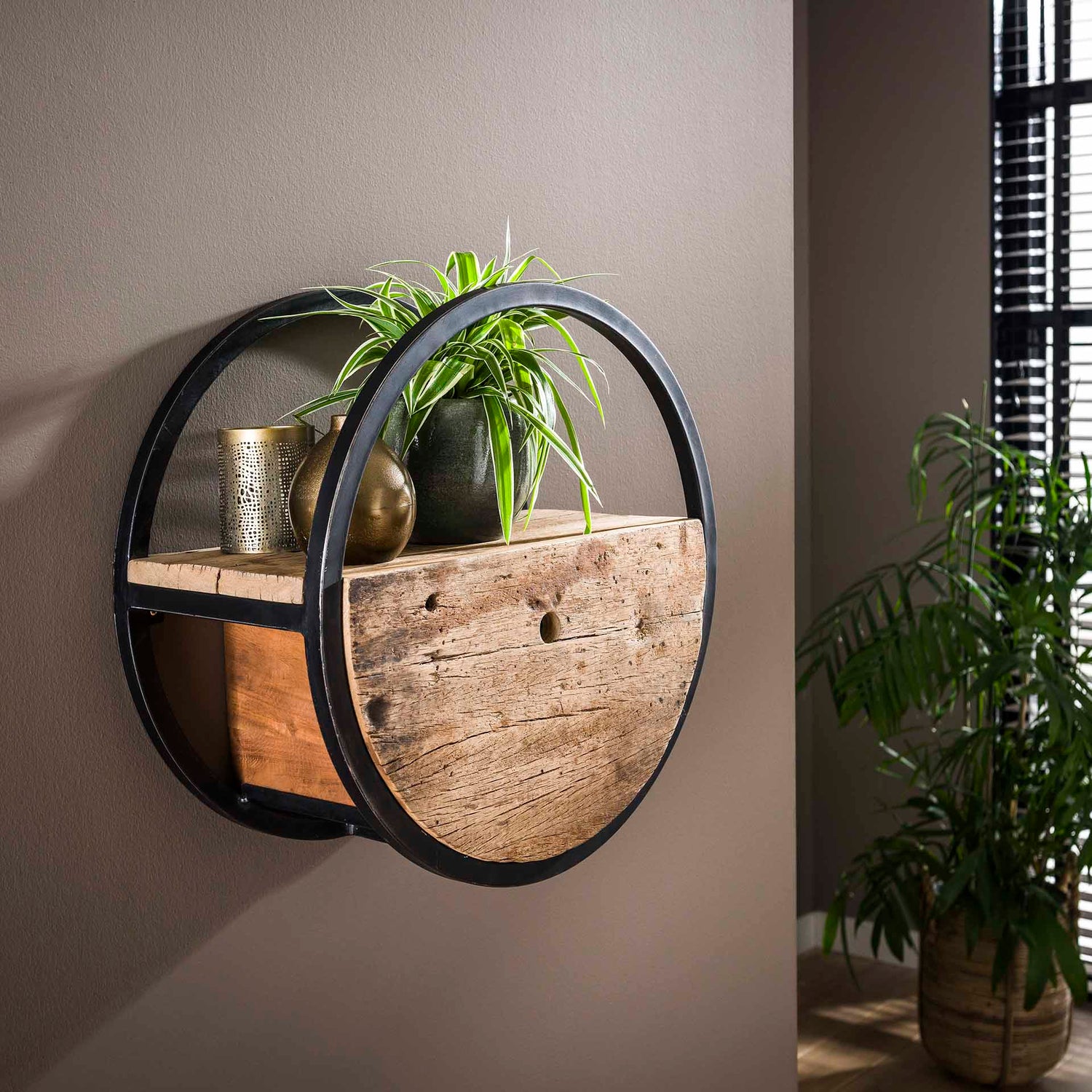Wandschap Circular met lade - 50x25x50 cm - Hardhout