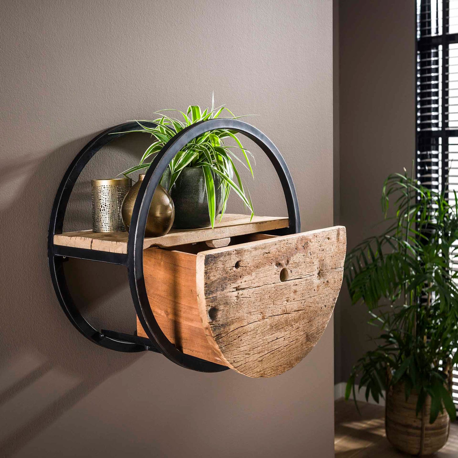 Wandschap Circular met lade - 50x25x50 cm - Hardhout