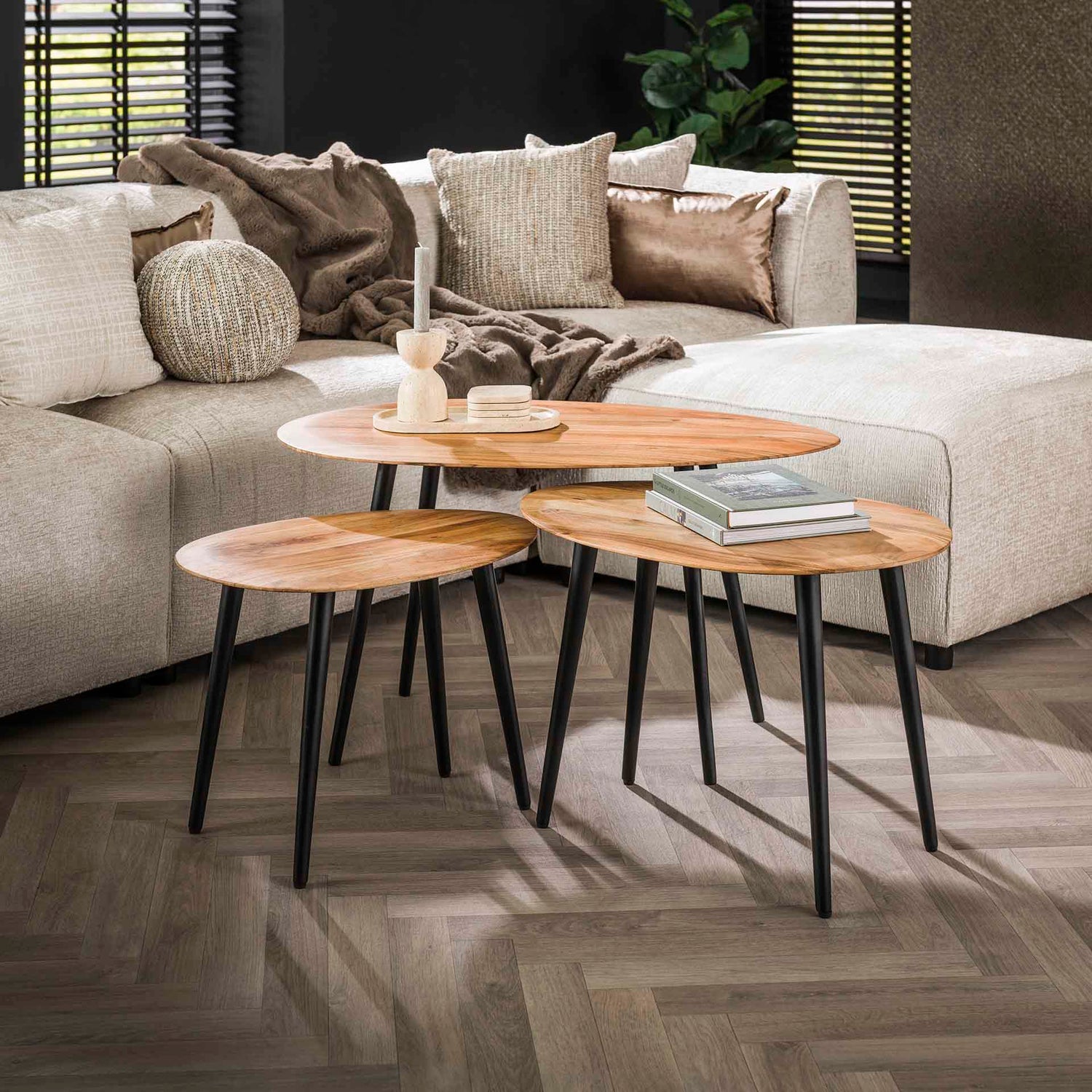 Salontafel Organisch - Set van 3 - 90x55x50 cm - Naturel - Acacia