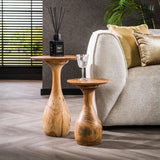 Bijzettafels met Massieve Druppel Voet - Set van 2 - Naturel - Acacia