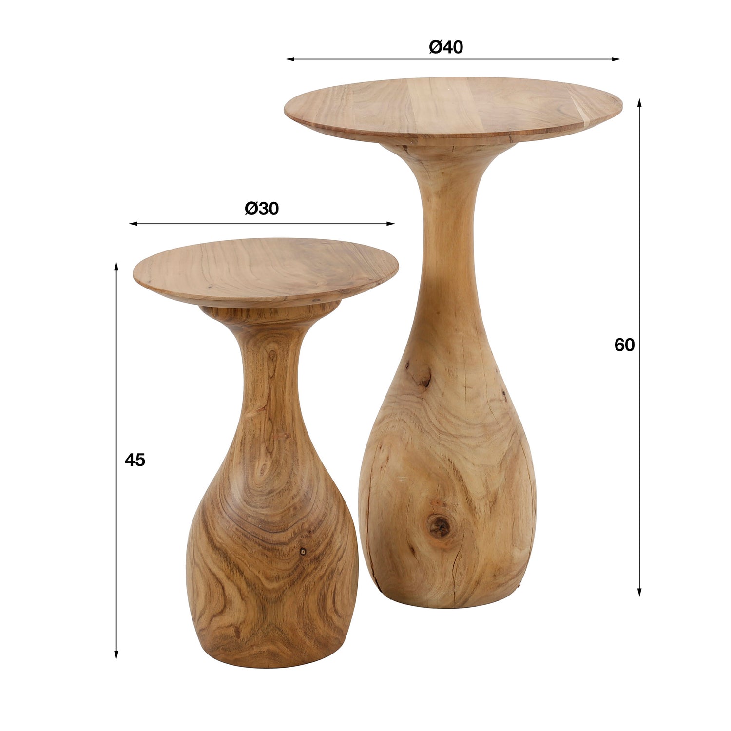 Bijzettafels met Massieve Druppel Voet - Set van 2 - Naturel - Acacia