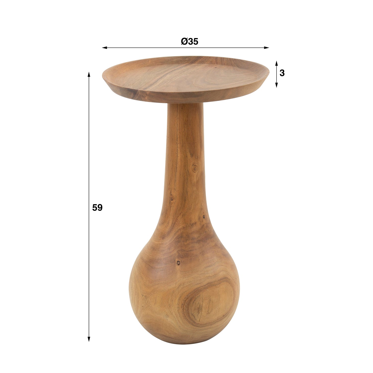 Bijzettafel massieve voet druppel - 35x35x59 cm - Naturel - Acacia