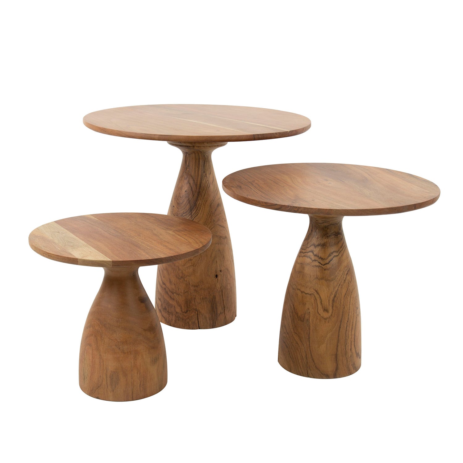 Salontafel met Massieve Kegelvoet - Set van 3 - 60x60x55 cm - Acacia Naturiel