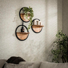 Wandschap Round - Set van 3 - 35x17x35 cm - Naturel - Acacia