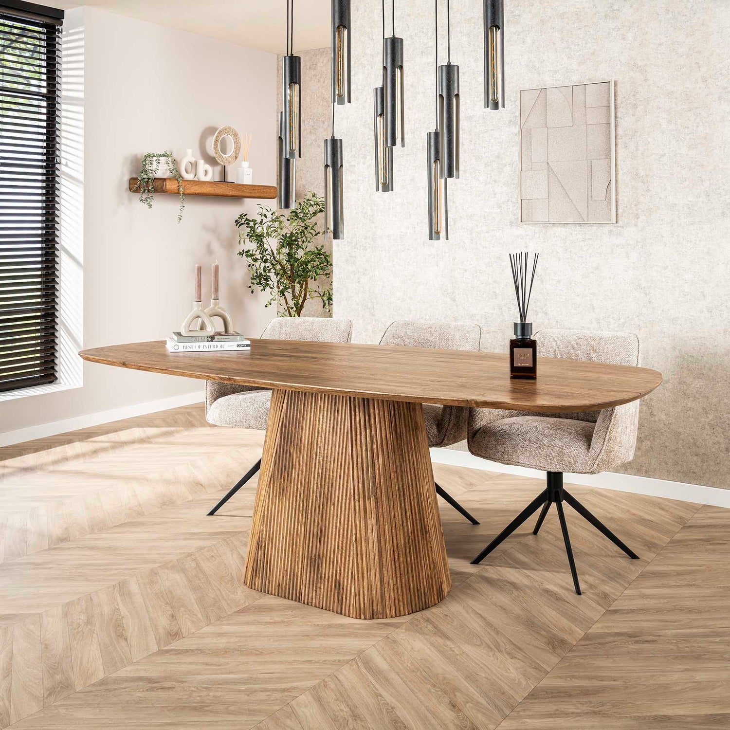 Eettafel Wave Centrale Poot - 215x105x77 cm - Zandkleur - Mango
