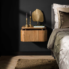 Nachtkastje Hangend met 1 lade Wave - 45x40x21 cm - Zandkleur - Mango