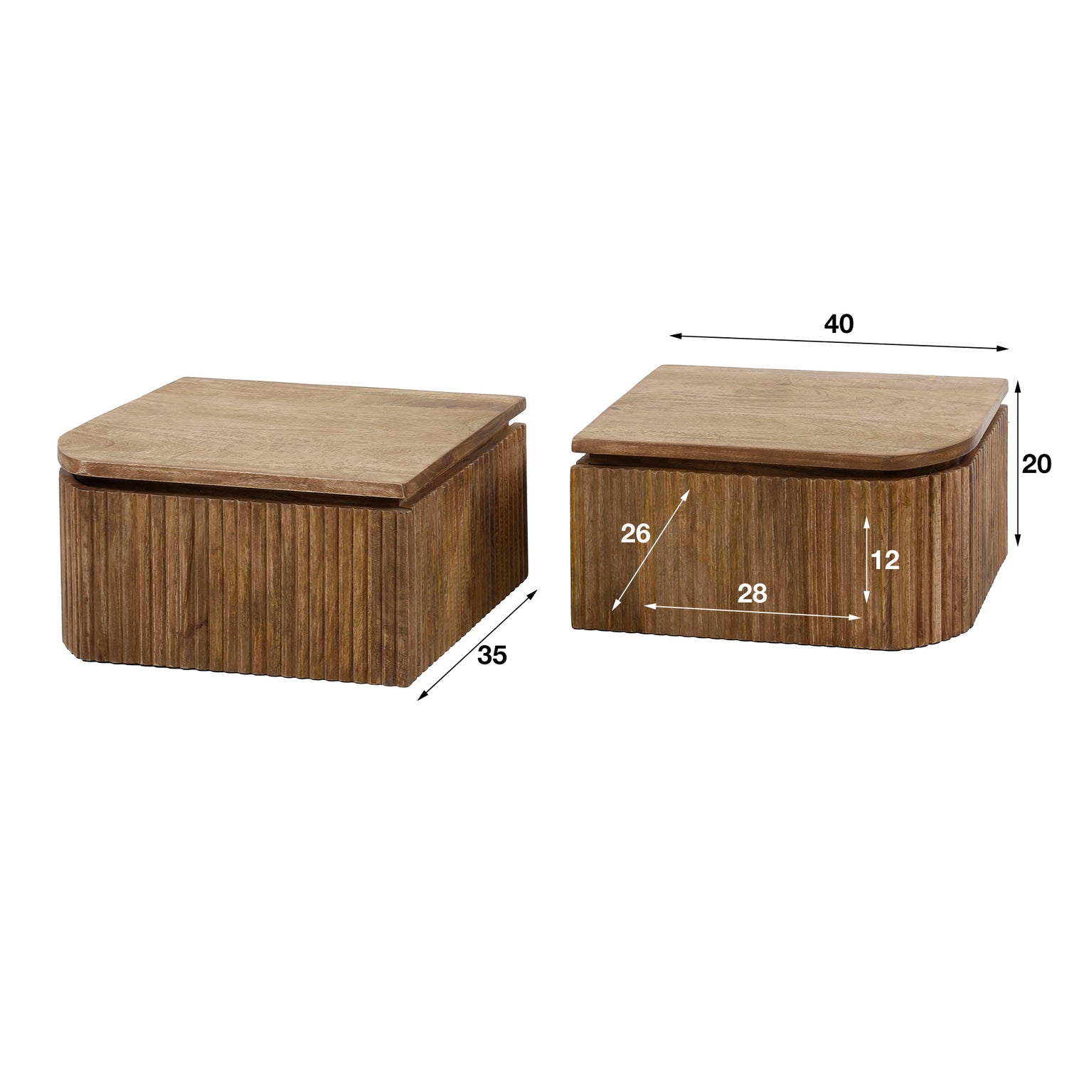 Nachtkastje Set Wave L+R Afgerond - 40x35x20 cm - Zandkleur - Mango