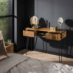Kaptafel met 2 lampen Wave - 110x40x77 cm - Zandkleur - Mango