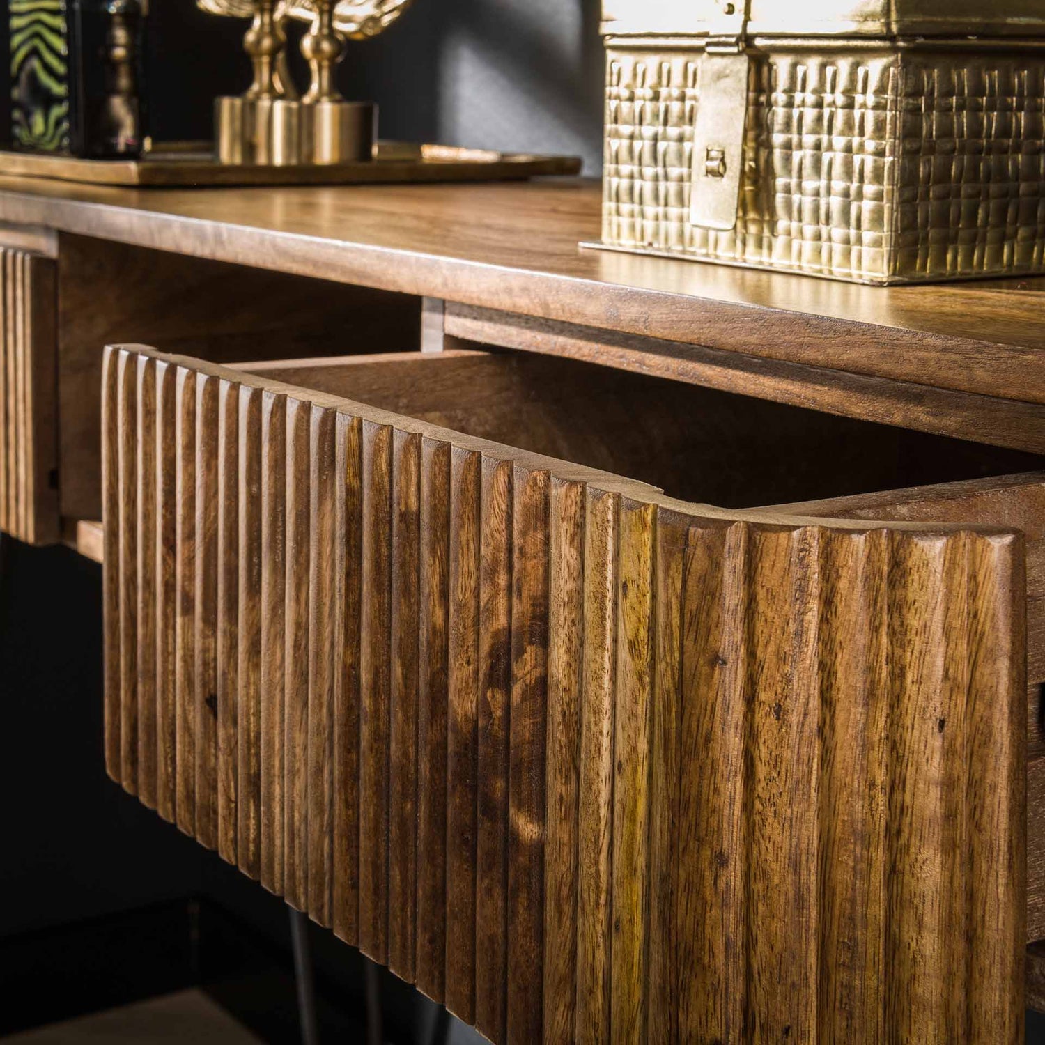 Kaptafel met 2 lampen Wave - 110x40x77 cm - Zandkleur - Mango