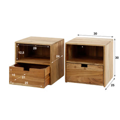 Nachtkastje XS Hangend Flat - Set van 2 - 30x25x30 cm - Naturel - Acacia