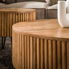 Salontafel Wave Rond - Set van 2 - 80x80x38 cm - Zandkleur - Mango