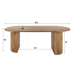 Eettafel Wave - 215x90x78 cm - Zandkleur - Mango