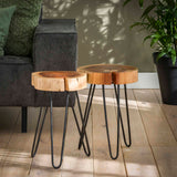 Bijzettafel stam met stalen frame - 32x32x45 cm - Acacia Naturaal