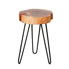 Bijzettafel stam met stalen frame - 32x32x45 cm - Acacia Naturaal