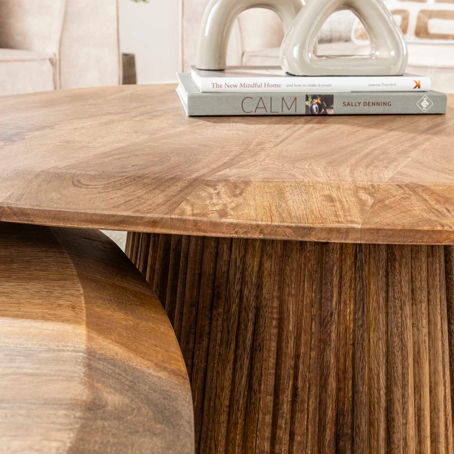 Salontafel Wave - Driehoekig blad - Set van 2 - Zandkleur - Mango