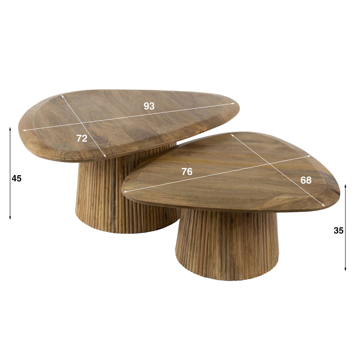 Salontafel Wave - Driehoekig blad - Set van 2 - Zandkleur - Mango