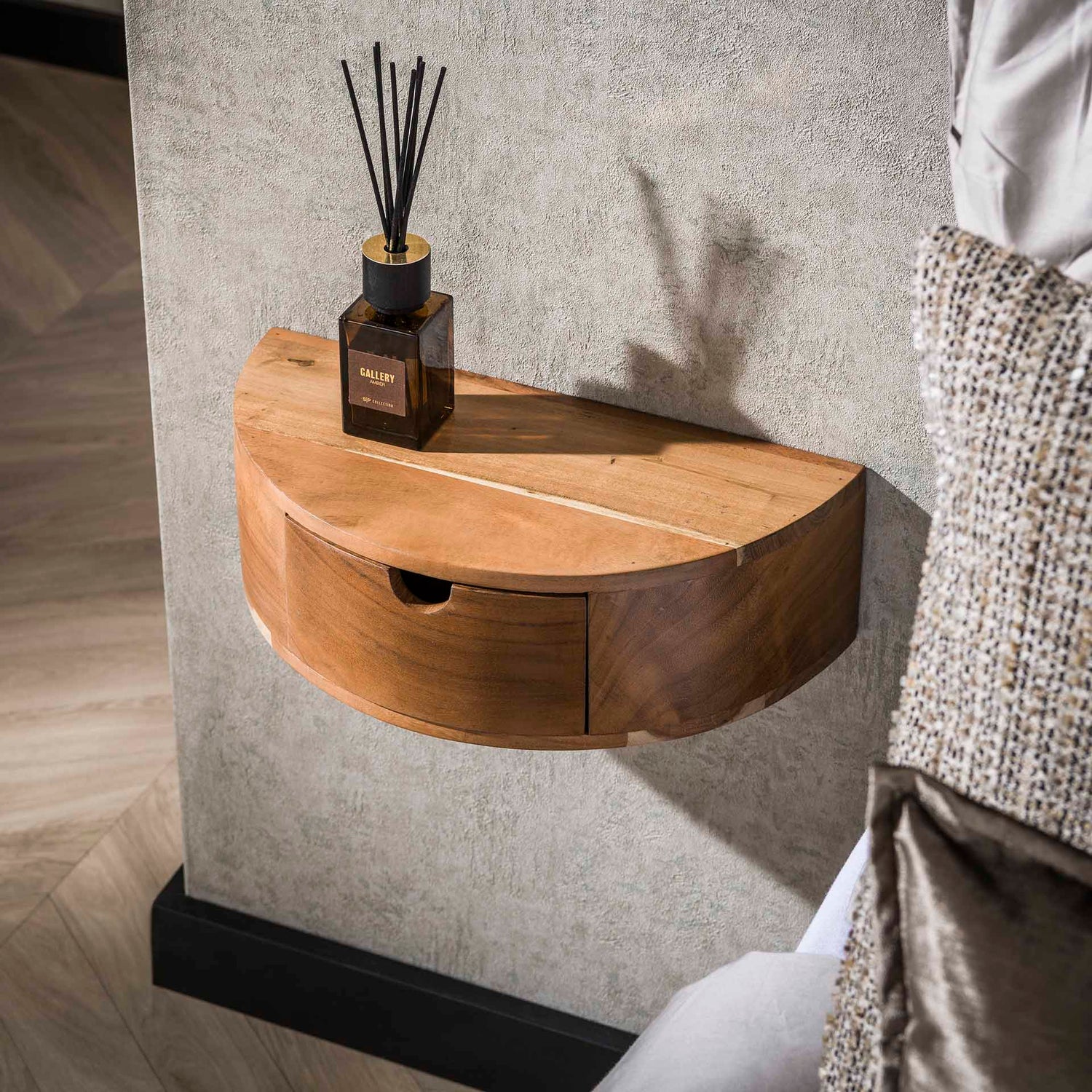 Nachtkastje 1L Curve - 41x20x12 cm - Naturel - Acacia