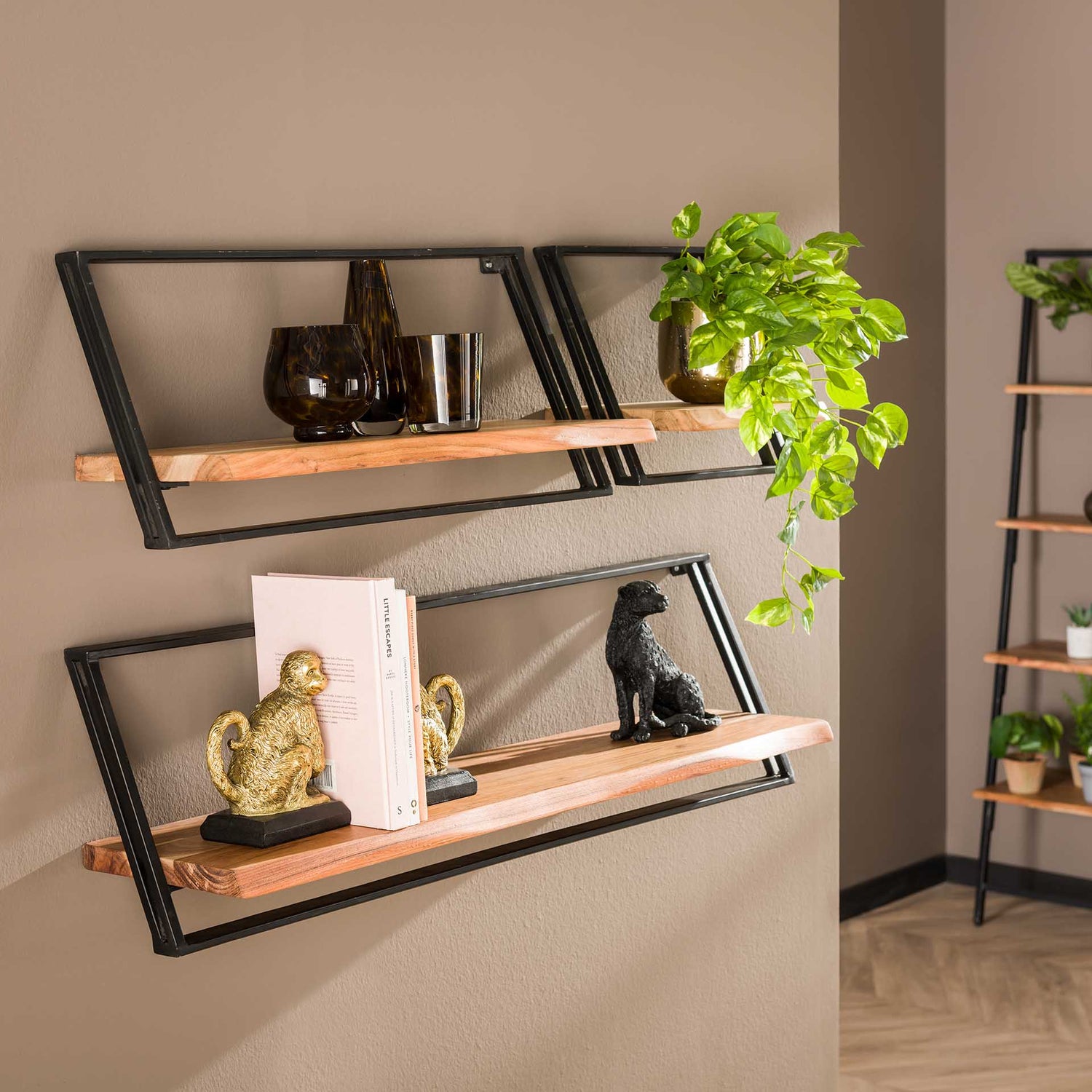 Wandschap Lean - Set van 3 - 100x25x30 cm - Acacia Naturel