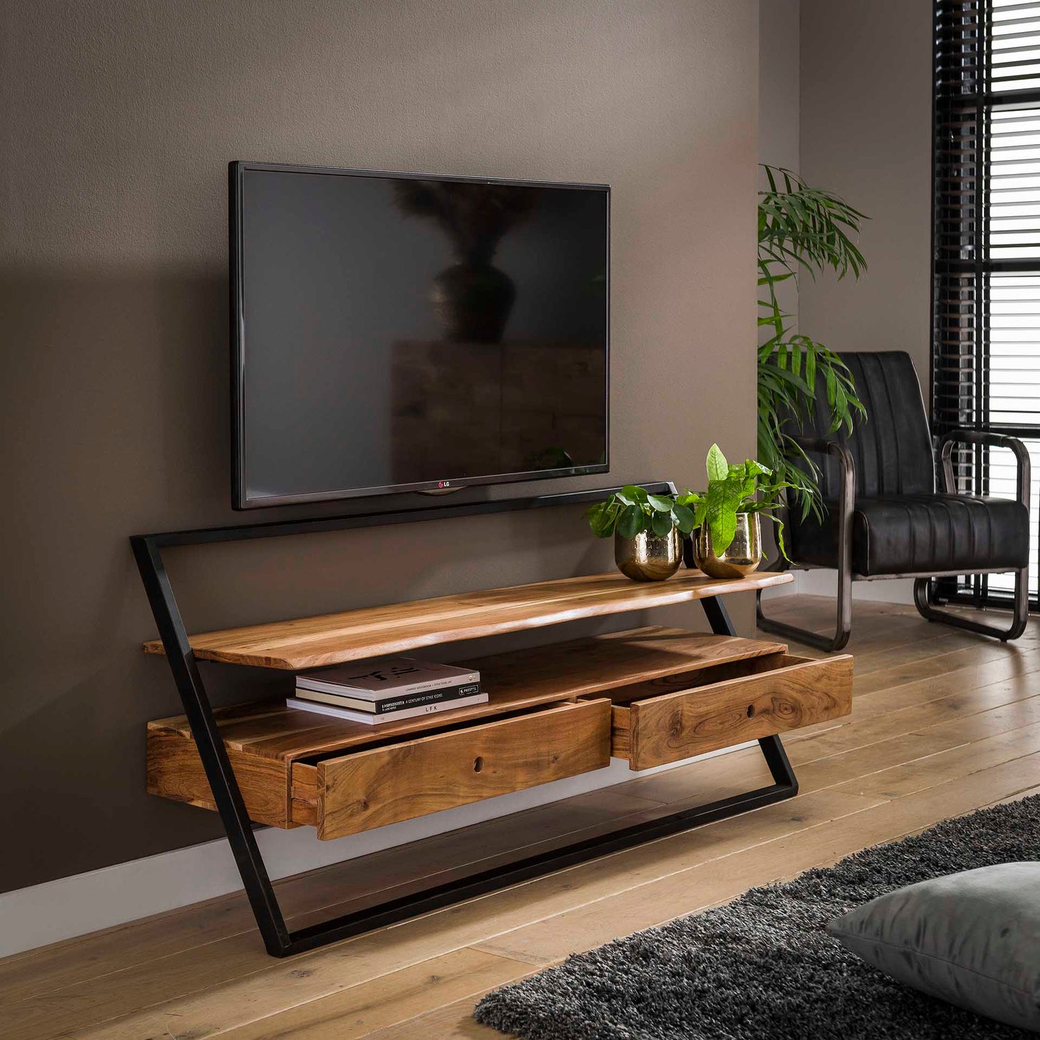 TV-meubel Lean 2L - 140x35x62 cm - Naturel - Acacia