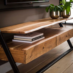 TV-meubel Lean 2L - 140x35x62 cm - Naturel - Acacia