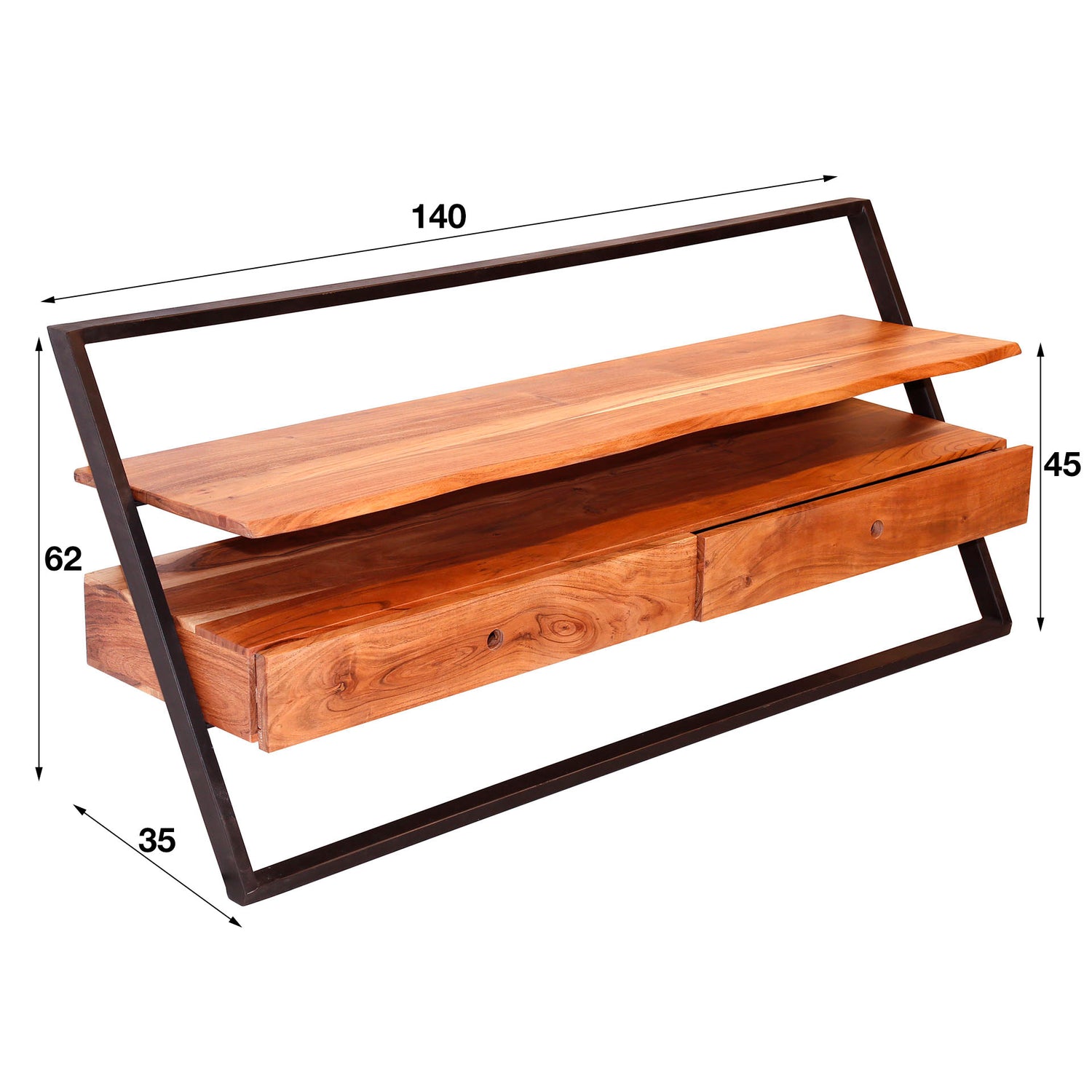 TV-meubel Lean 2L - 140x35x62 cm - Naturel - Acacia
