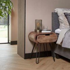 Nachtkastje Barrel 1L - 50x35x60 cm - Zandkleur - Mango
