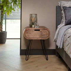 Nachtkastje Barrel 1L - 50x35x60 cm - Zandkleur - Mango