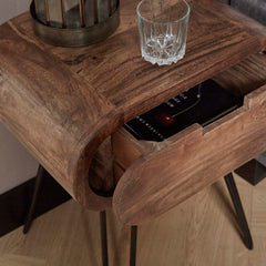 Nachtkastje Barrel 1L - 50x35x60 cm - Zandkleur - Mango