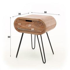 Nachtkastje Barrel 1L - 50x35x60 cm - Zandkleur - Mango