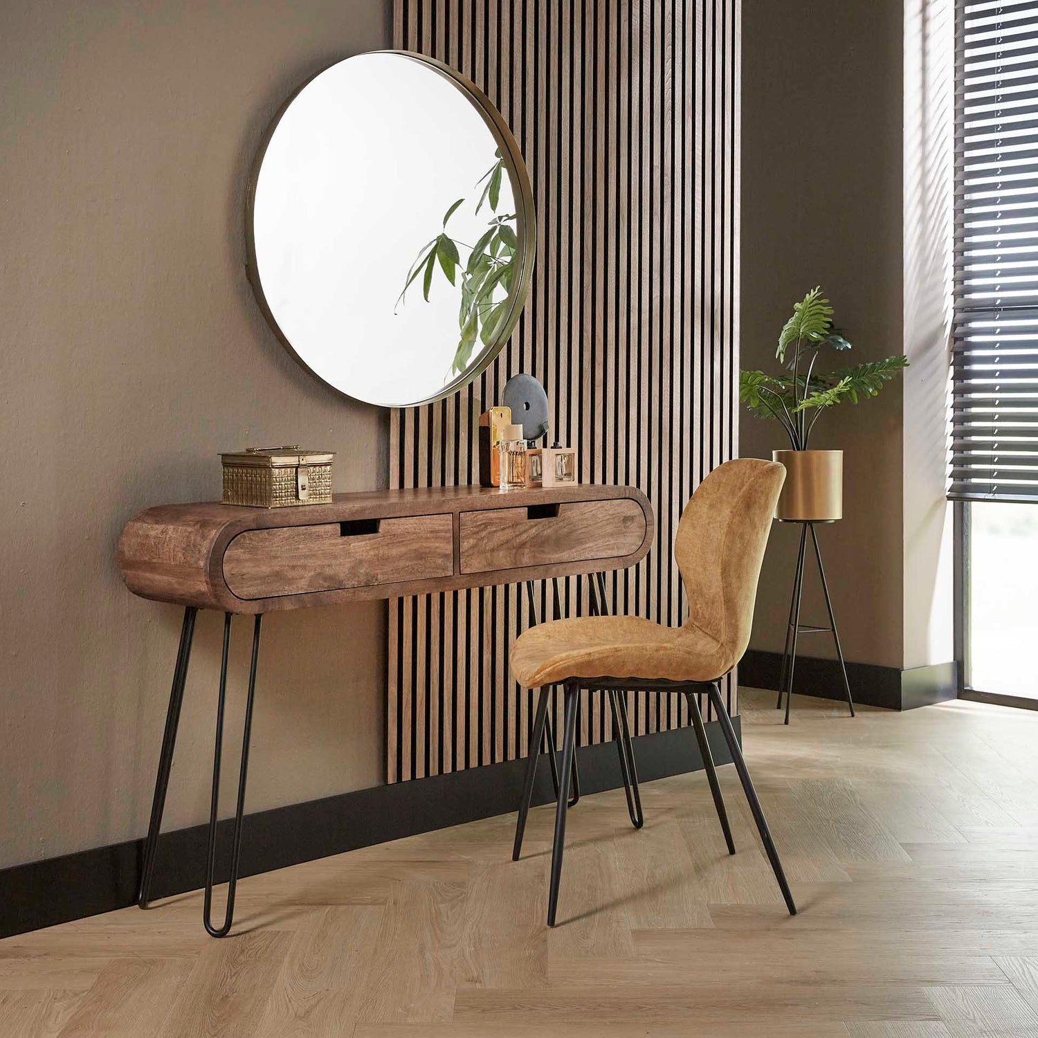 Kaptafel met 2 Laden Barrel - 120x30x76 cm - Zandkleur - Mango